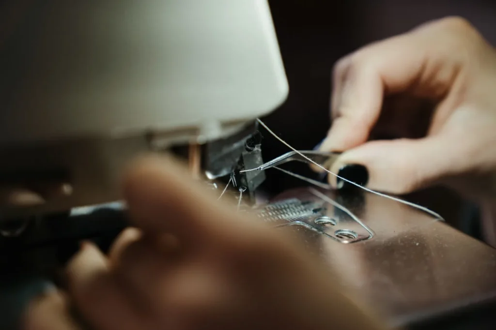 Rethreading the upper thread path with the presser foot raised