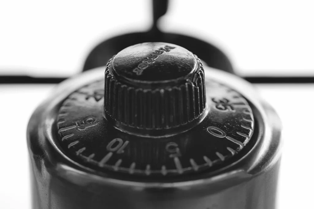 Tension dial on a sewing machine turned to the middle of its range